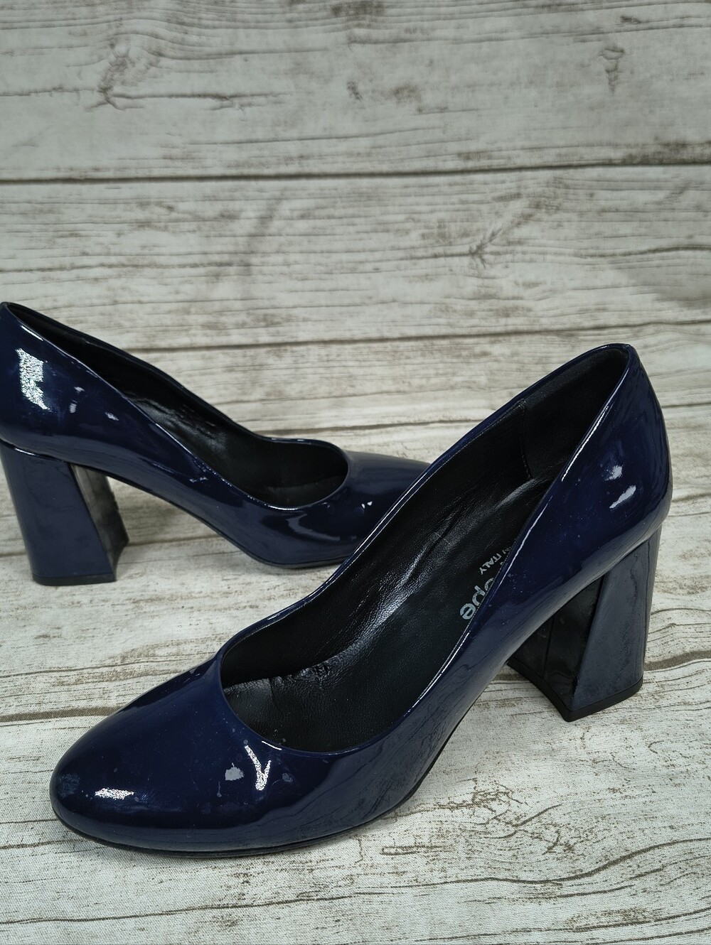 Gravitypope Navy Blue Patent Leather Block Heels Size 39